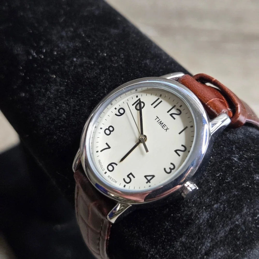 Timex Indiglo Watch TW2R30300 Quartz Cream Dial Brown Cowhide Strap Working 7.5